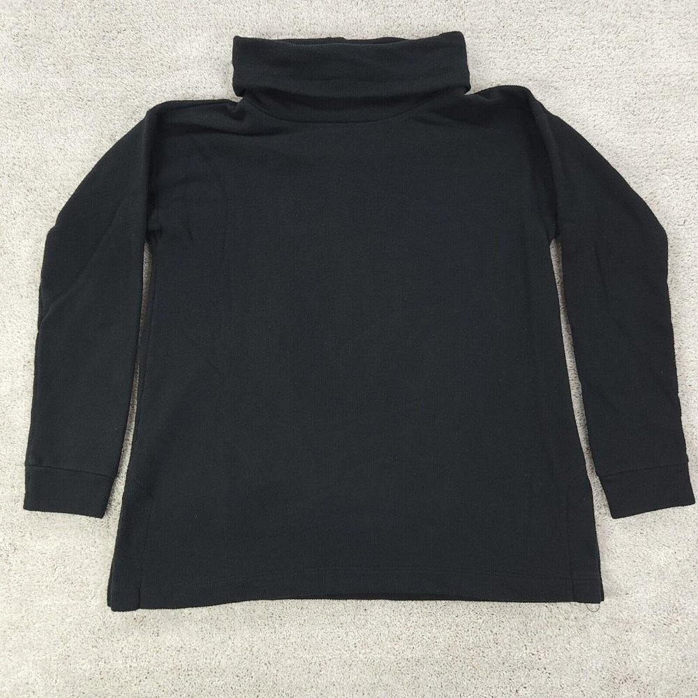 J Crew Sweater Tunic Womens Medium Black Shawl Neck Long Sleeve Stretch